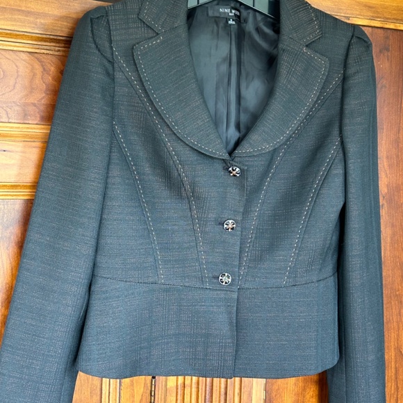 Nine West Classic Skirt Suit, Black Rust Woven Peplum with Stitching, Size 6 - Picture 7 of 16